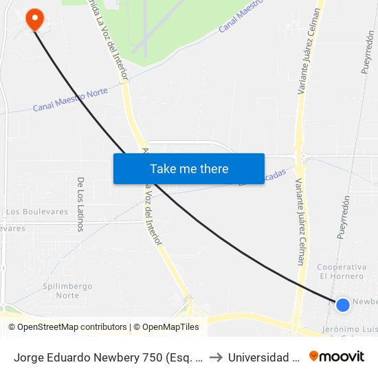 Jorge Eduardo Newbery 750 (Esq. Felipe Beltrame) to Universidad Siglo 21 map