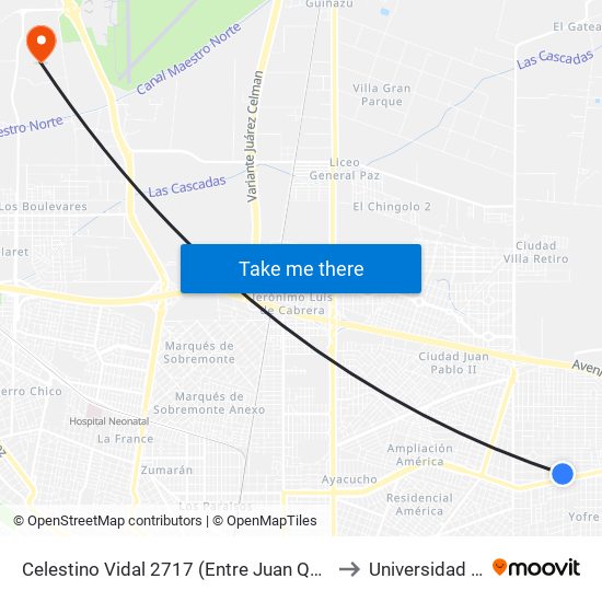 Celestino Vidal 2717 (Entre Juan Quesada Y Capdevila) to Universidad Siglo 21 map