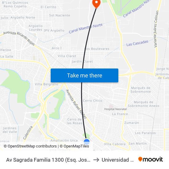 Av Sagrada Familia 1300 (Esq. Jose Barros Pasos) to Universidad Siglo 21 map