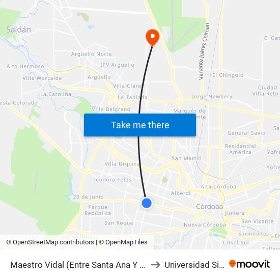 Maestro Vidal (Entre Santa Ana Y F. R. Ferreira) to Universidad Siglo 21 map