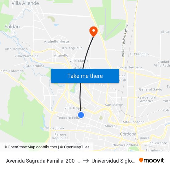Avenida Sagrada Familia, 200-298 to Universidad Siglo 21 map