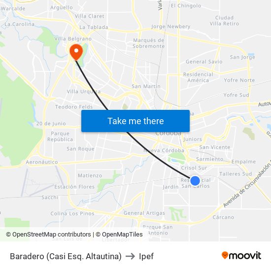 Baradero (Casi Esq. Altautina) to Ipef map