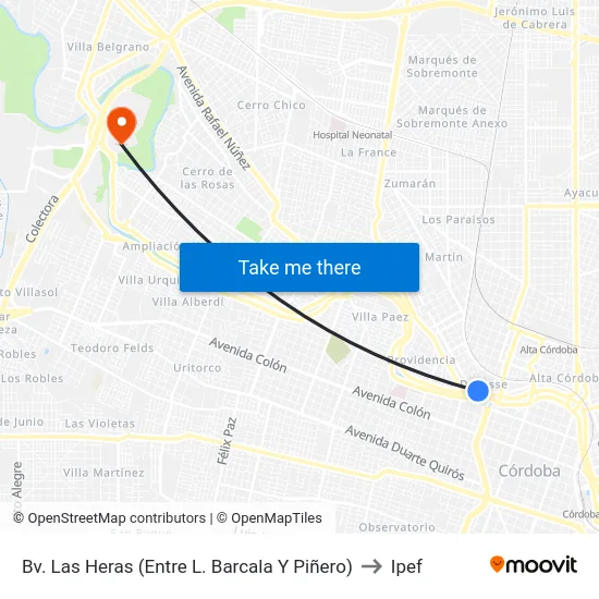 Bv. Las Heras (Entre L. Barcala Y Piñero) to Ipef map
