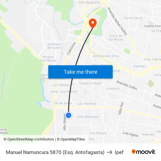 Manuel Namuncura 5870 (Esq. Antofagasta) to Ipef map
