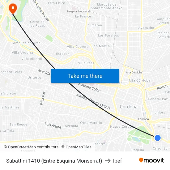 Sabattini 1410 (Entre Esquina Monserrat) to Ipef map