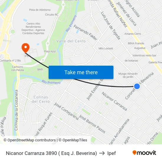 Nicanor Carranza 3890 ( Esq J. Beverina) to Ipef map