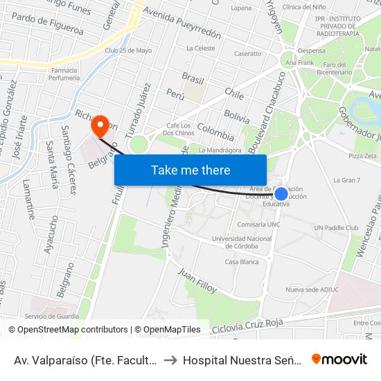 Av. Valparaíso (Fte. Facultad Ciencias Económicas) to Hospital Nuestra Seńora De La Misericordia map