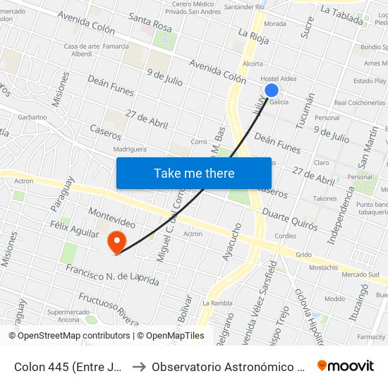 Colon 445 (Entre Jujuy Y Sucre) to Observatorio Astronómico De Córdoba - Unc map