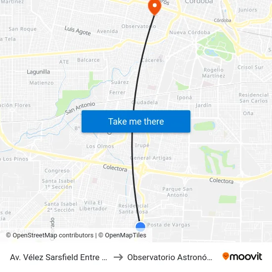 Av. Vélez Sarsfield Entre Río Quinto Y Laboulaye) to Observatorio Astronómico De Córdoba - Unc map