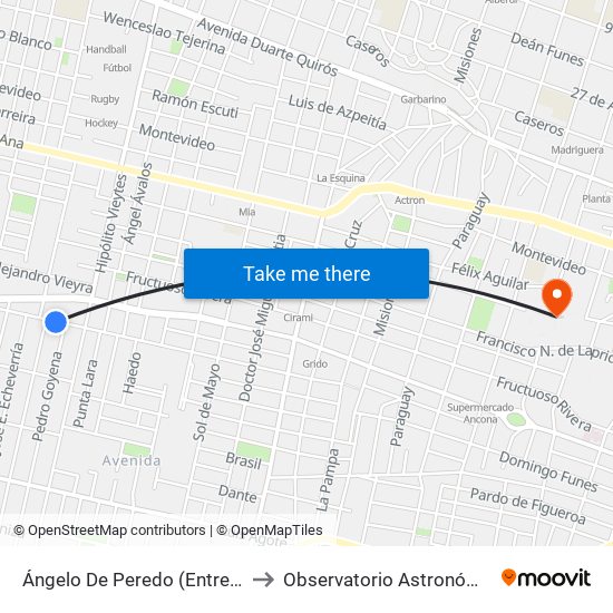 Ángelo De Peredo (Entre P. Goyena Y O. Correa) to Observatorio Astronómico De Córdoba - Unc map