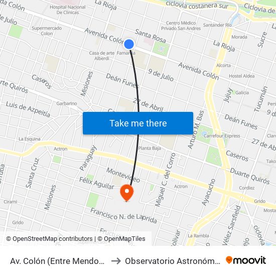 Av. Colón (Entre Mendoza Y Cnel. A. Olmedo) to Observatorio Astronómico De Córdoba - Unc map