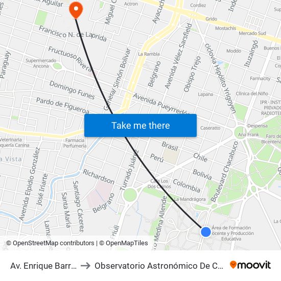 Av. Enrique Barros S/N to Observatorio Astronómico De Córdoba - Unc map