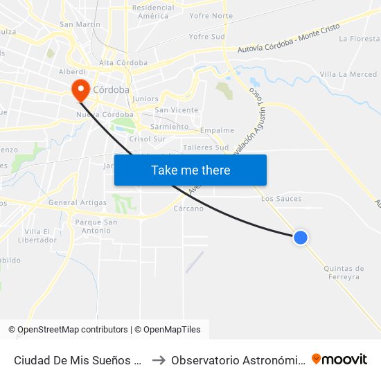 Ciudad De Mis Sueños 9999 (Entre Entrada) to Observatorio Astronómico De Córdoba - Unc map