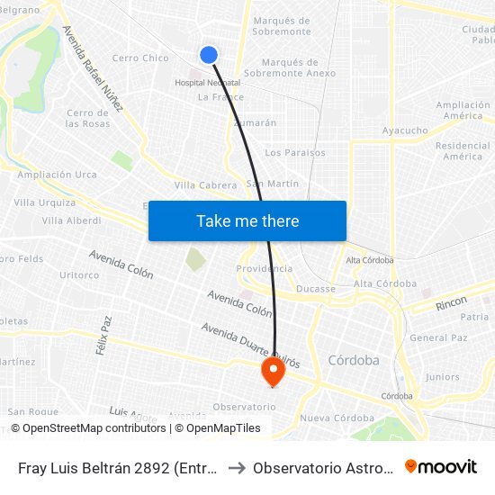 Fray Luis Beltrán 2892 (Entre Pedro Cavia Y Santiago Baravino) to Observatorio Astronómico De Córdoba - Unc map