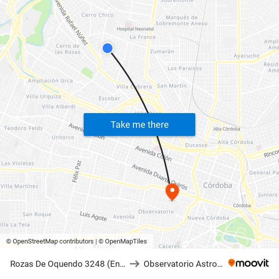 Rozas De Oquendo 3248 (Entre Manuel Quintana Y Javier Lopez) to Observatorio Astronómico De Córdoba - Unc map