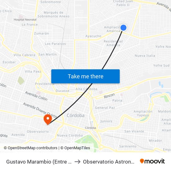 Gustavo Marambio (Entre San Guillermo Y M. De Pont) to Observatorio Astronómico De Córdoba - Unc map