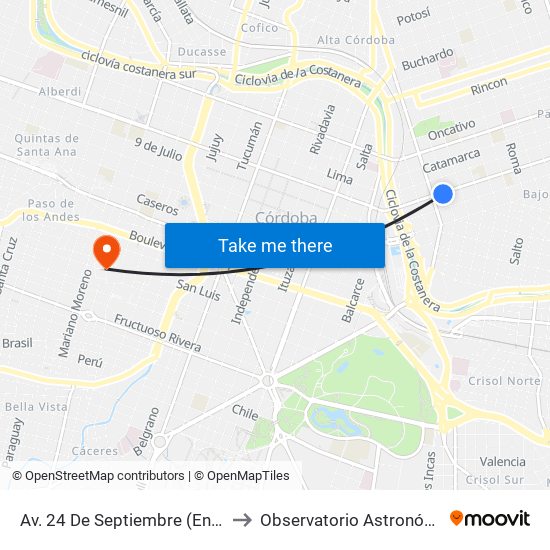 Av. 24 De Septiembre (Entre F. Frias Y F. M. Esquiú) to Observatorio Astronómico De Córdoba - Unc map