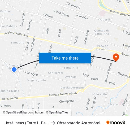 José Iseas (Entre L. De Hoyos Y L. Agote) to Observatorio Astronómico De Córdoba - Unc map