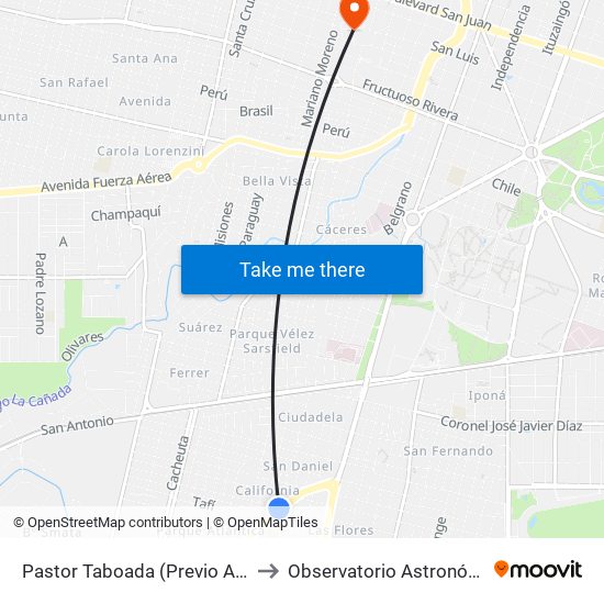 Pastor Taboada (Previo A Cruce Armada Argentina) to Observatorio Astronómico De Córdoba - Unc map