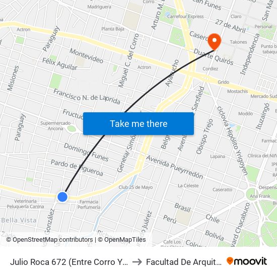 Julio Roca 672 (Entre Corro Y Artigas) to Facultad De Arquitectura map