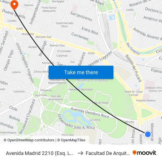Avenida Madrid  2210 (Esq. La Coruña) to Facultad De Arquitectura map