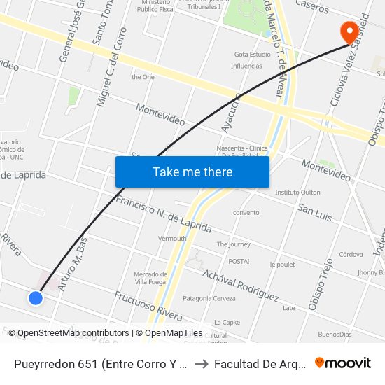 Pueyrredon 651 (Entre Corro Y Arturo M. Bas) to Facultad De Arquitectura map