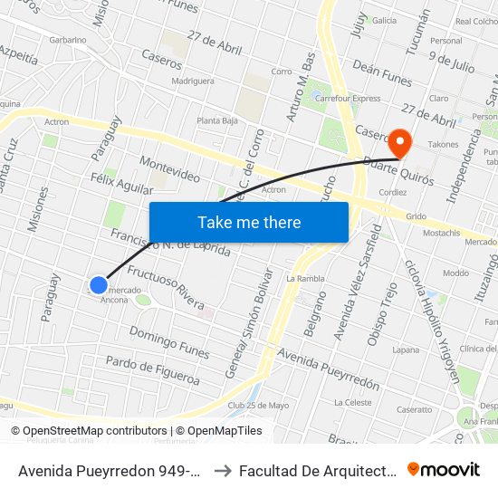 Avenida Pueyrredon 949-999 to Facultad De Arquitectura map