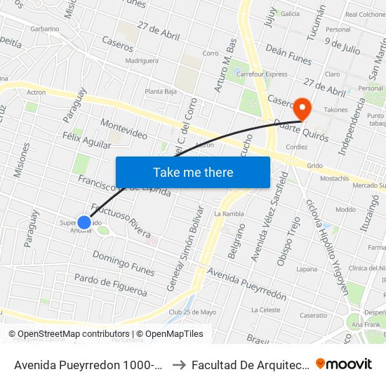 Avenida Pueyrredon 1000-1098 to Facultad De Arquitectura map