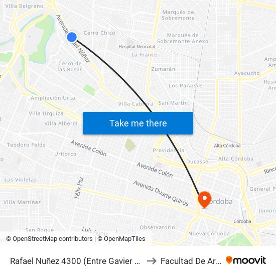 Rafael Nuñez 4300 (Entre Gavier Y Jose Roque Funes) to Facultad De Arquitectura map