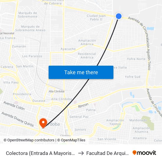 Colectora (Entrada A Mayorista Yaguar) to Facultad De Arquitectura map