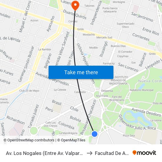 Av. Los Nogales (Entre Av. Valparaíso Y Bv. Chacabuco) to Facultad De Arquitectura map