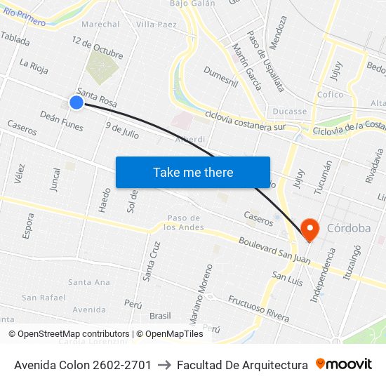 Avenida Colon 2602-2701 to Facultad De Arquitectura map