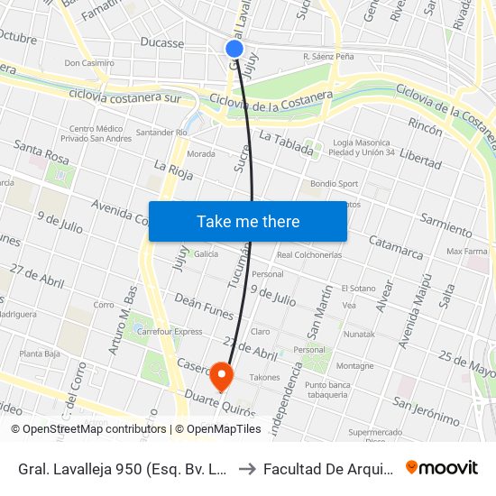 Gral. Lavalleja 950 (Esq. Bv. Los Andes) to Facultad De Arquitectura map