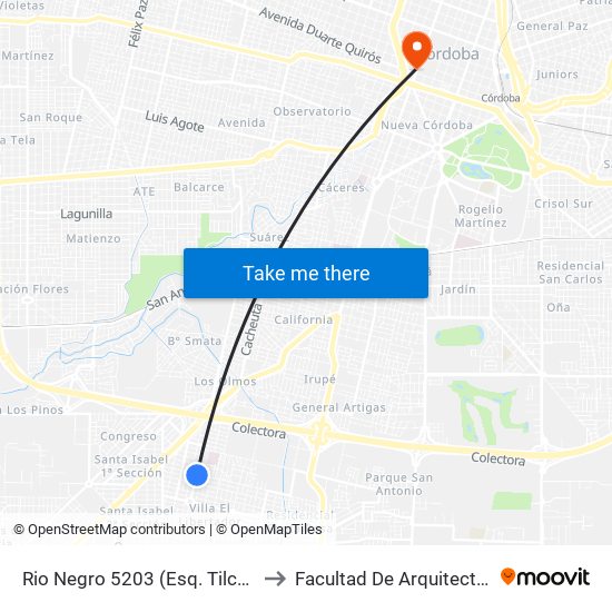 Rio Negro 5203 (Esq. Tilcara) to Facultad De Arquitectura map