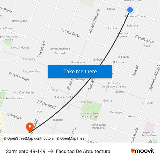 Sarmiento 49-149 to Facultad De Arquitectura map