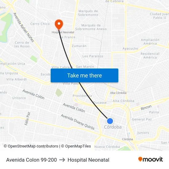 Avenida Colon 99-200 to Hospital Neonatal map