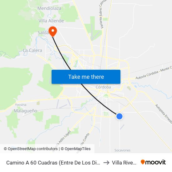 Camino A 60 Cuadras (Entre De Los Diques Y De Las Exposiciones) to Villa Rivera Indarte map