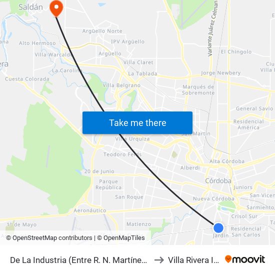 De La Industria (Entre R. N. Martínez Y Villanueva) to Villa Rivera Indarte map