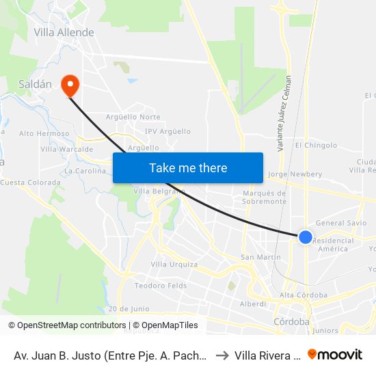 Av. Juan B. Justo (Entre Pje. A. Pacheco Y Anacreonte) to Villa Rivera Indarte map