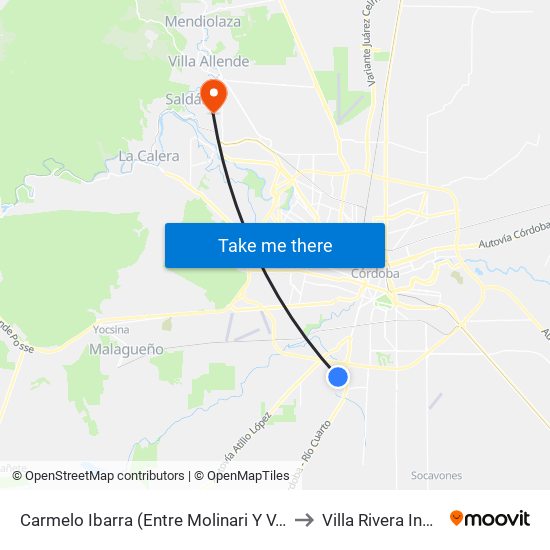 Carmelo Ibarra (Entre Molinari Y V. María) to Villa Rivera Indarte map