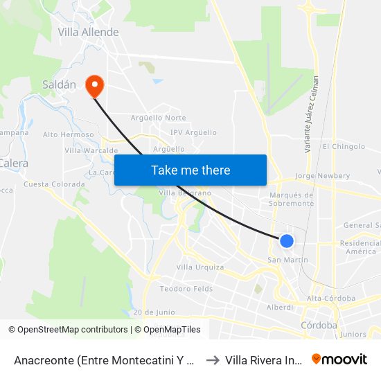 Anacreonte (Entre Montecatini Y Av. Vives) to Villa Rivera Indarte map