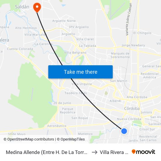 Medina Allende (Entre H. De La Torre Y Rtda. J. Filloy) to Villa Rivera Indarte map
