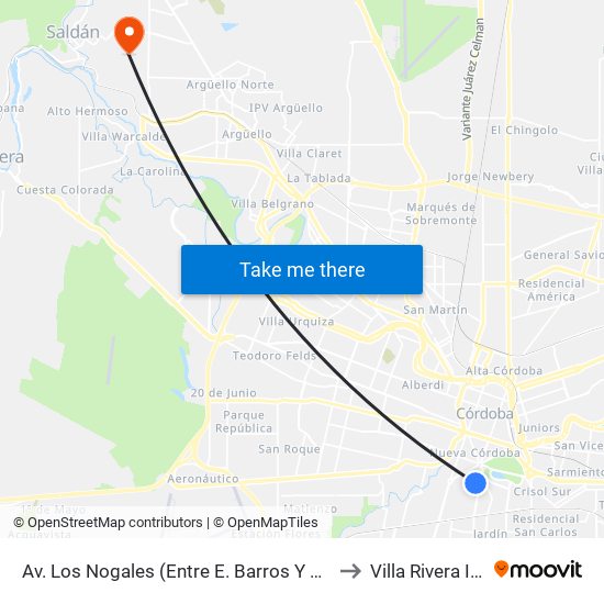 Av. Los Nogales (Entre E. Barros Y Av. Valparaíso) to Villa Rivera Indarte map