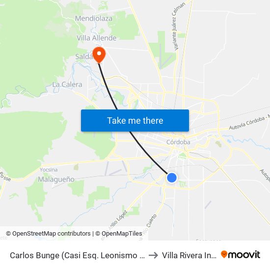 Carlos Bunge (Casi Esq. Leonismo Argentino) to Villa Rivera Indarte map