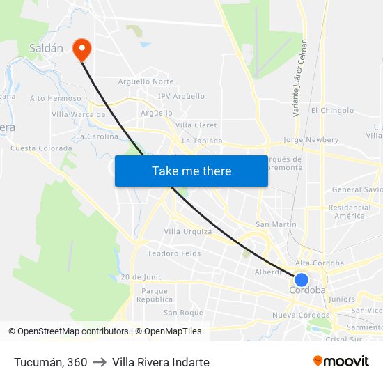 Tucumán, 360 to Villa Rivera Indarte map