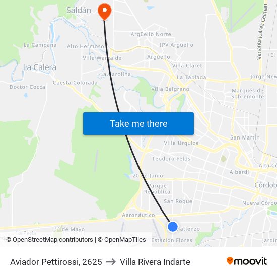 Aviador Pettirossi, 2625 to Villa Rivera Indarte map