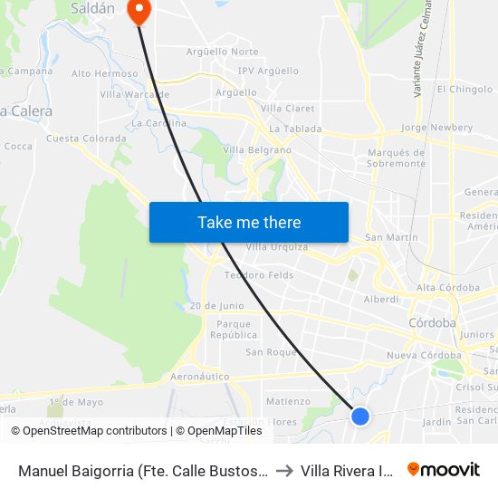 Manuel Baigorria (Fte. Calle Bustos Y Ferreyra) to Villa Rivera Indarte map