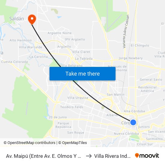 Av. Maipú (Entre Av. E. Olmos Y Lima) to Villa Rivera Indarte map