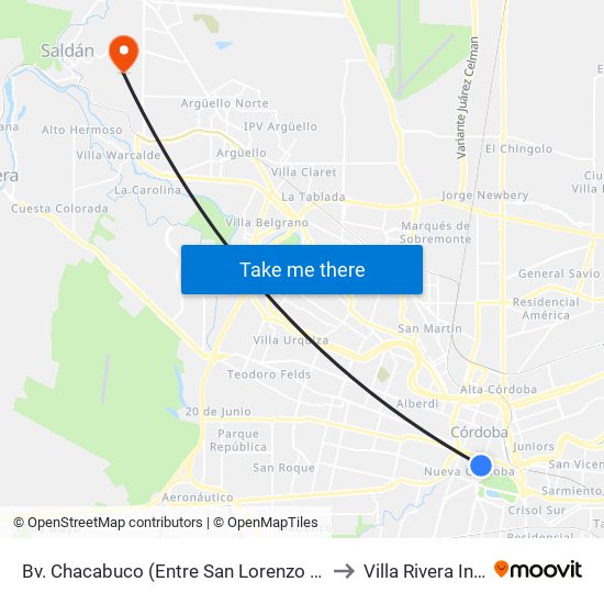 Bv. Chacabuco (Entre San Lorenzo Y Rondeau) to Villa Rivera Indarte map
