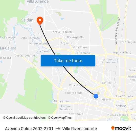 Avenida Colon 2602-2701 to Villa Rivera Indarte map